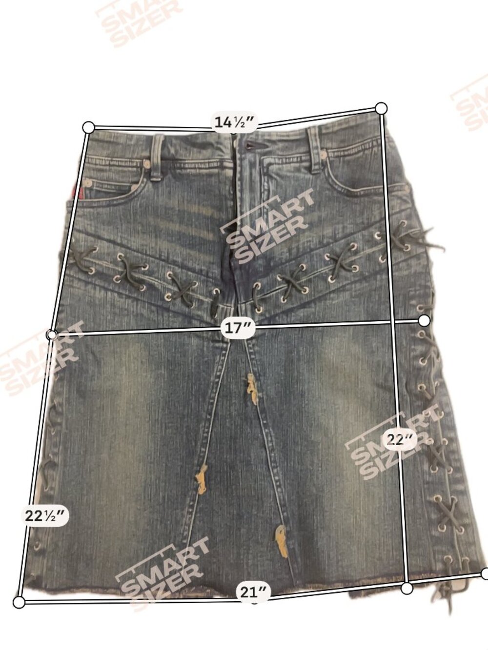 Parasuco NWT Denim Mini Skirt Corset Lace-Up Sides Sz 8 - Picture 6 of 14